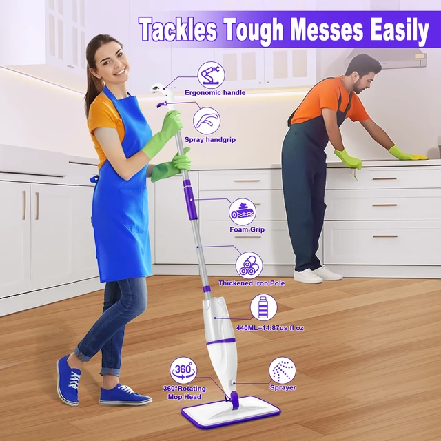 Alt view image 3 of 7 - Spray Mops for Floor Cleaning: Wet Dry Mops Refillable Hardwood Floor Mop 5 Washable Mop Pads for Swiffer PowerMop, Microfiber Flat Mop Dust Mop Multi-purpose, for Tile Wood Laminate Vinyl Marble
