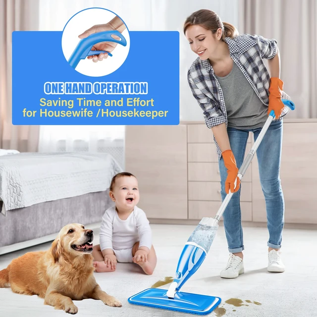 Alt view image 2 of 5 - Spray Mop for Floors Cleaning: Hardwood Floor Mop Microfiber Wet Dust Mops Remove Pet Hair, 4 Washable Pads for Swiffer PowerMop, Flat Mop with Sprayer Lightweight, for Pet Kitchen Bathroom Tile Vinyl