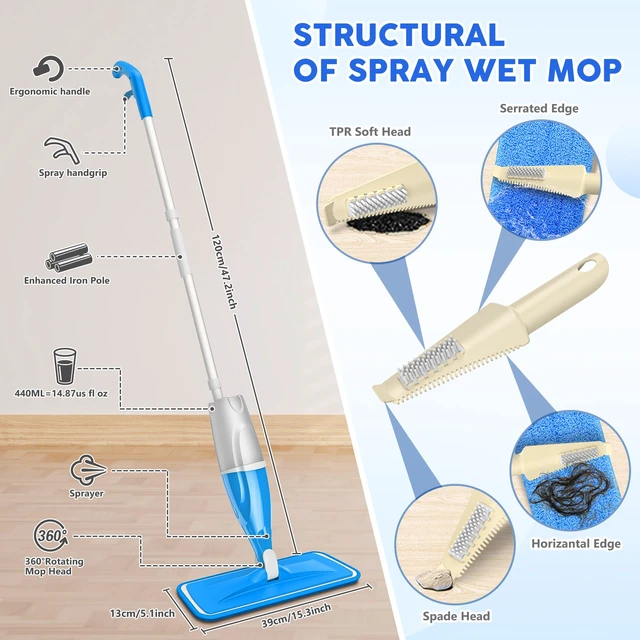 Alt view image 3 of 5 - Spray Mop for Floors Cleaning: Hardwood Floor Mop Microfiber Wet Dust Mops Remove Pet Hair, 4 Washable Pads for Swiffer PowerMop, Flat Mop with Sprayer Lightweight, for Pet Kitchen Bathroom Tile Vinyl