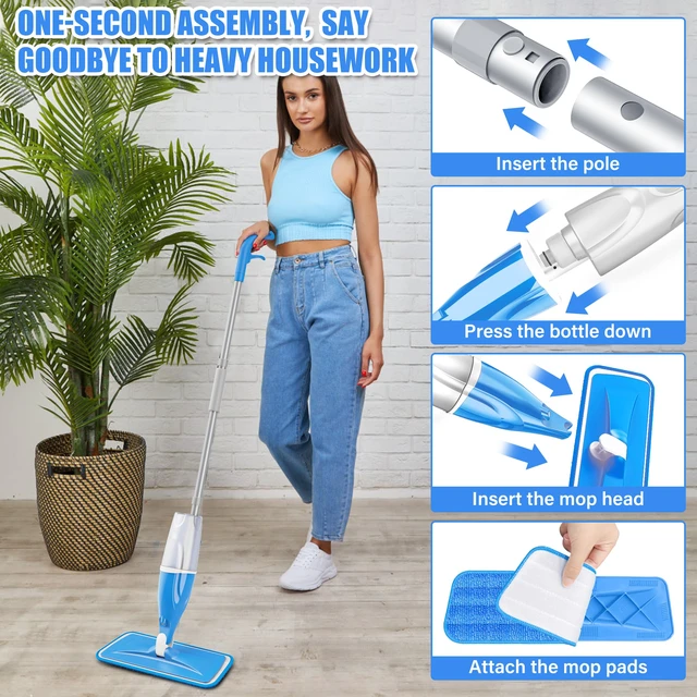 Alt view image 5 of 5 - Spray Mop for Floors Cleaning: Hardwood Floor Mop Microfiber Wet Dust Mops Remove Pet Hair, 4 Washable Pads for Swiffer PowerMop, Flat Mop with Sprayer Lightweight, for Pet Kitchen Bathroom Tile Vinyl