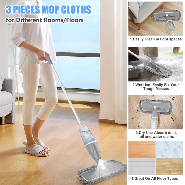 Alt view image 2 of 5 - Microfiber Spray Mops for Floors Cleaning: Wet Dust Mop Hardwood Floor Mop Remove Pet Hair Dust Stain for Family, 3 Washable Mop Pads for Swiffer PowerMop, Flat Mop Refillable, Multi-surface Mopping