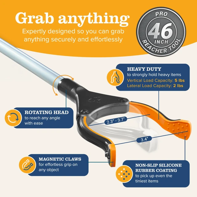 Alt view image 5 of 7 - New 2026 Pro 46" Foldable Grabber Reacher Tool for Seniors - Grabbers for Elderly Reaching Tool Heavy Duty Pickup Trash Picker Upper Equipment - Claw Grabber Stick for Reaching Aids