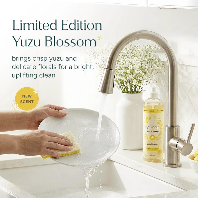 Alt view image 2 of 7 - Natural Dish Soap - Skin-Softening Dishwashing Soap, Non-Toxic Dish Soap, Organic Liquid Dishwashing Detergent Soap, Coconut-Derived Cleanser (Yuzu Blossom, 16 fl oz, 3 Pack)
