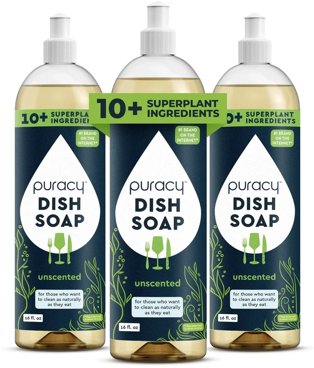 Main image of Natural Dish Soap Packs- Unscented Skin-Softening Plant-Based Dishwashing Soap, Non-Toxic Dish Soap, Fragance Free Organic Liquid Dishwashing Detergent Soap (Unscented, 16 fl oz, 3 Pack)
