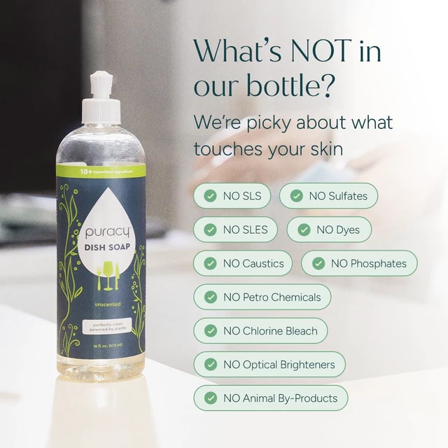 Alt view image 5 of 7 - Natural Dish Soap Packs- Unscented Skin-Softening Plant-Based Dishwashing Soap, Non-Toxic Dish Soap, Fragance Free Organic Liquid Dishwashing Detergent Soap (Unscented, 16 fl oz, 3 Pack)