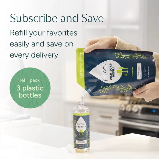 Alt view image 6 of 7 - Natural Dish Soap Packs- Unscented Skin-Softening Plant-Based Dishwashing Soap, Non-Toxic Dish Soap, Fragance Free Organic Liquid Dishwashing Detergent Soap (Unscented, 16 fl oz, 3 Pack)