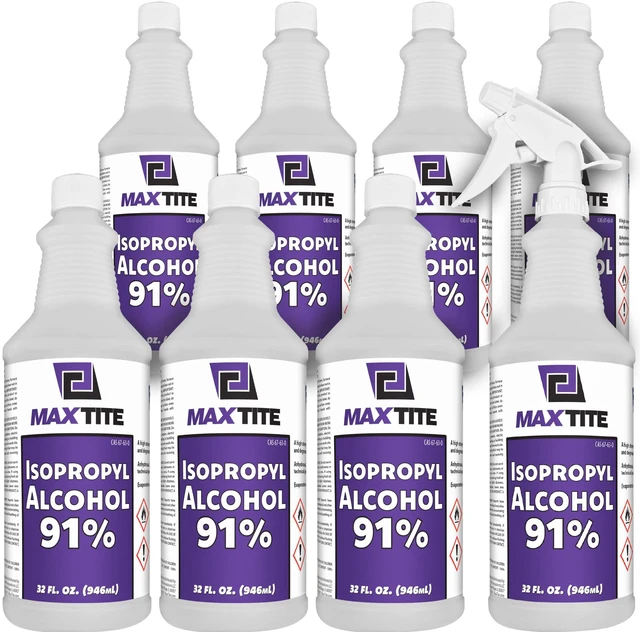 Main image of 91% Isopropyl Alcohol (2 Gallons (8 Pack, 32 fl oz) - Includes Heavy-Duty Spray Nozzle - Made in USA