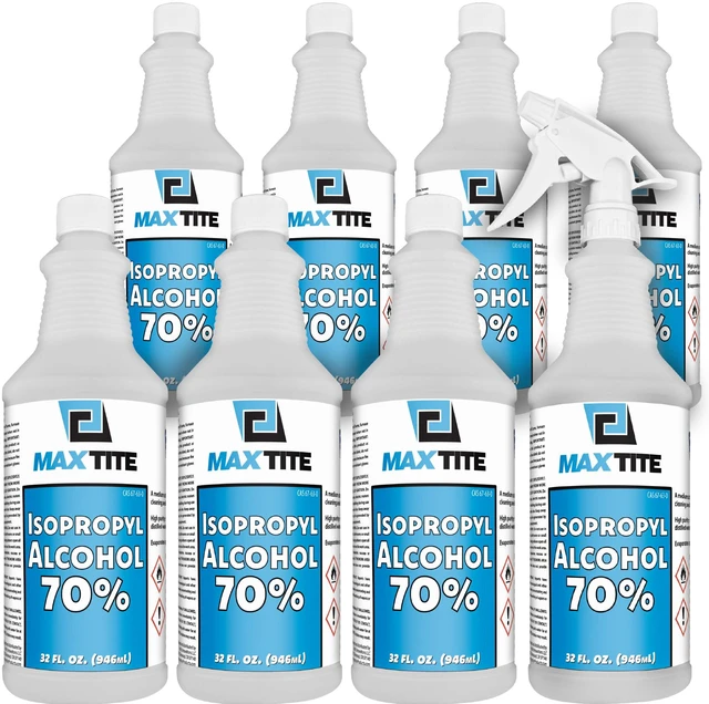 Main image of 70% Isopropyl Alcohol (2 Gallons (8 Pack, 32 fl oz) - Includes Heavy-Duty Spray Nozzle - Made in USA