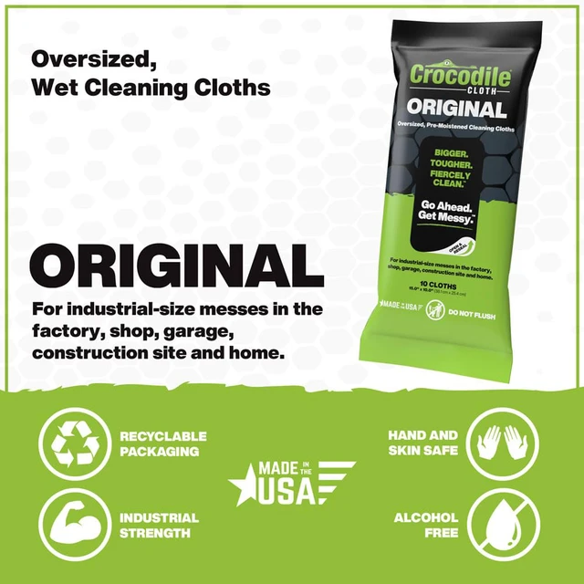 Alt view image 2 of 3 - Industrial Hand & Tool Cleaning Wipes - Heavy-Duty 10" x 15" Size Multi-Surface Cleaning Wipes, 10 Count Per Package. Water Based Solution with Extreme Cleaning Power. Safe on Skin