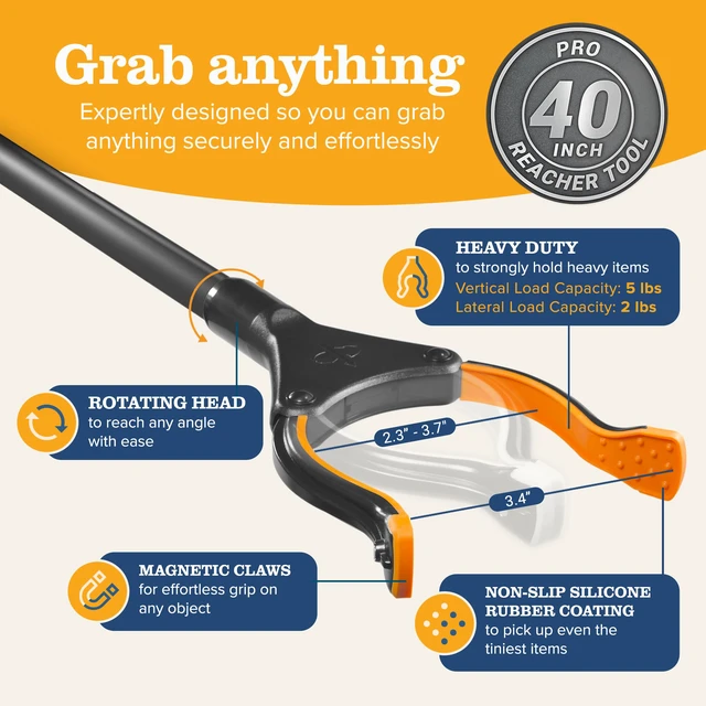 Alt view image 5 of 7 - Pro 40" Extended Grabber Reacher Tool for Elderly, Trash Hand Grabber Pickup Sticks for Seniors, Foldable Gripper Claw Pickup Tool, Hand Extension Magnetic Folding Tongs