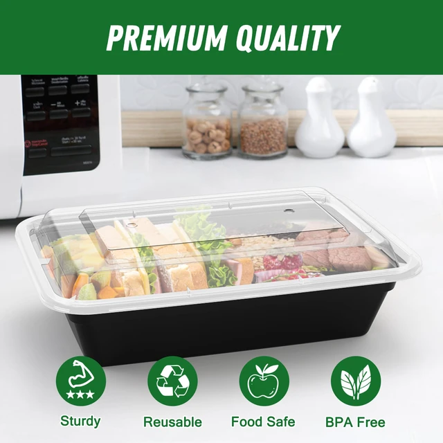 Alt view image 3 of 7 - 50 Pack (100-Piece) 32 oz Meal Prep Containers Reusable with Lids Sturdy Leakproof & Food Safe, Microwave, Freezer, Dishwasher Safe Prep Containers, To Go Take Out Plastic Food Storage