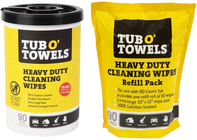 Main image of Heavy Duty, 10" x 12", Multi-Surface Cleaning Wipes, 90-Count Canister & Refill Pack, White