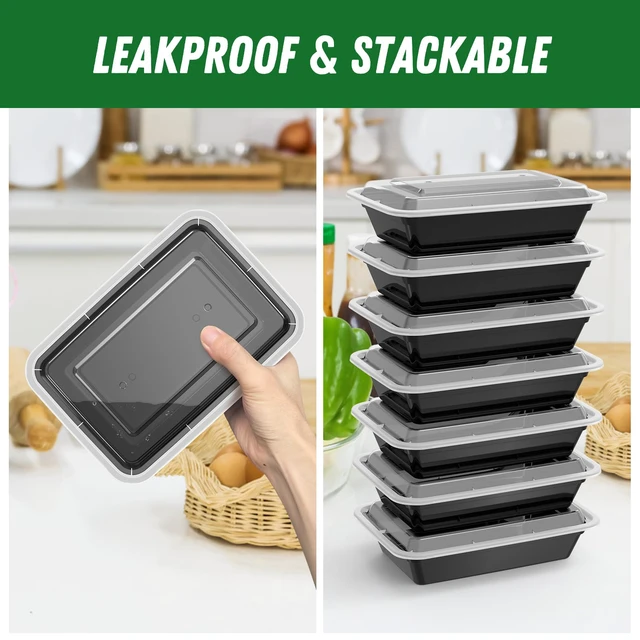 Alt view image 4 of 7 - 50 Pack (100-Piece) 32 oz Meal Prep Containers Reusable with Lids Sturdy Leakproof & Food Safe, Microwave, Freezer, Dishwasher Safe Prep Containers, To Go Take Out Plastic Food Storage