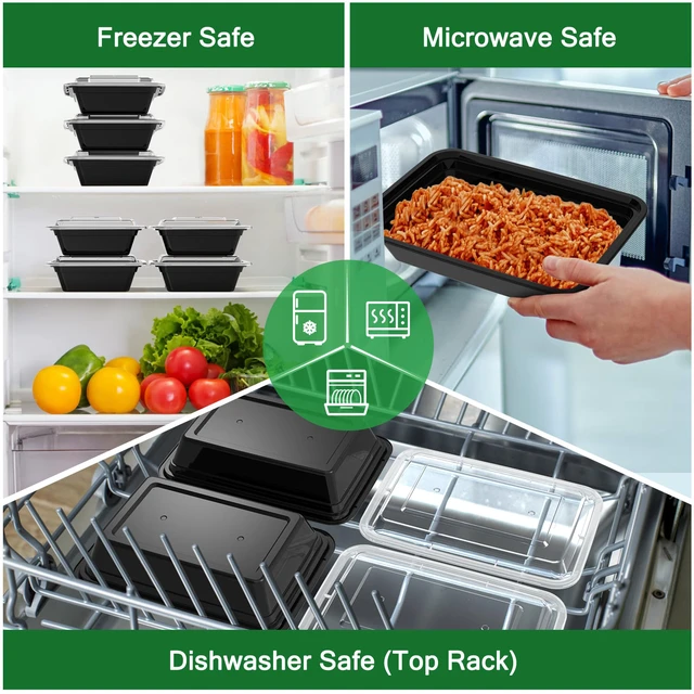 Alt view image 5 of 7 - 50 Pack (100-Piece) 32 oz Meal Prep Containers Reusable with Lids Sturdy Leakproof & Food Safe, Microwave, Freezer, Dishwasher Safe Prep Containers, To Go Take Out Plastic Food Storage