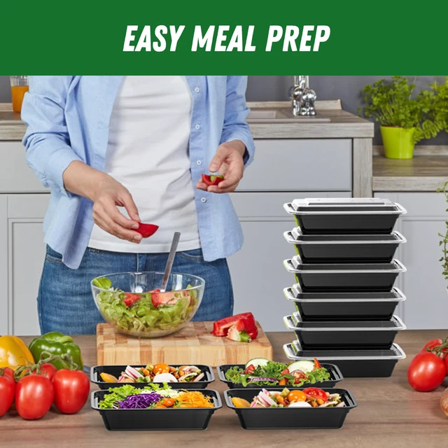 Alt view image 6 of 7 - 50 Pack (100-Piece) 32 oz Meal Prep Containers Reusable with Lids Sturdy Leakproof & Food Safe, Microwave, Freezer, Dishwasher Safe Prep Containers, To Go Take Out Plastic Food Storage