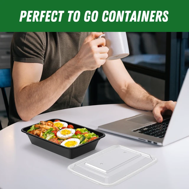 Alt view image 7 of 7 - 50 Pack (100-Piece) 32 oz Meal Prep Containers Reusable with Lids Sturdy Leakproof & Food Safe, Microwave, Freezer, Dishwasher Safe Prep Containers, To Go Take Out Plastic Food Storage
