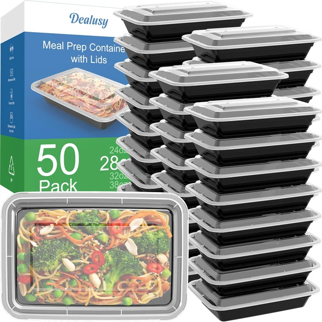 Main image of 50 Pack (100-Piece) 28 oz Meal Prep Containers Reusable with Lids Sturdy Leakproof & Food Safe, Microwave, Freezer, Dishwasher Safe Prep Containers, To Go Take Out Plastic Food Storage