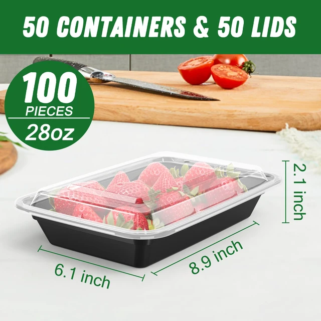 Alt view image 2 of 7 - 50 Pack (100-Piece) 28 oz Meal Prep Containers Reusable with Lids Sturdy Leakproof & Food Safe, Microwave, Freezer, Dishwasher Safe Prep Containers, To Go Take Out Plastic Food Storage