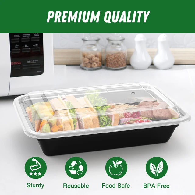 Alt view image 3 of 7 - 50 Pack (100-Piece) 28 oz Meal Prep Containers Reusable with Lids Sturdy Leakproof & Food Safe, Microwave, Freezer, Dishwasher Safe Prep Containers, To Go Take Out Plastic Food Storage