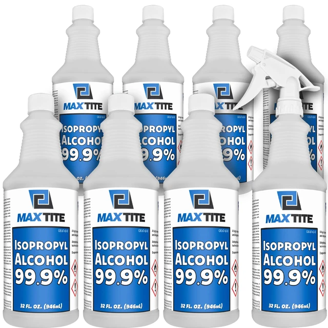 Main image of 99.9% Isopropyl Alcohol (2 Gallons (8 Pack, 32 fl oz) - Includes Heavy-Duty Spray Nozzle - Made in USA