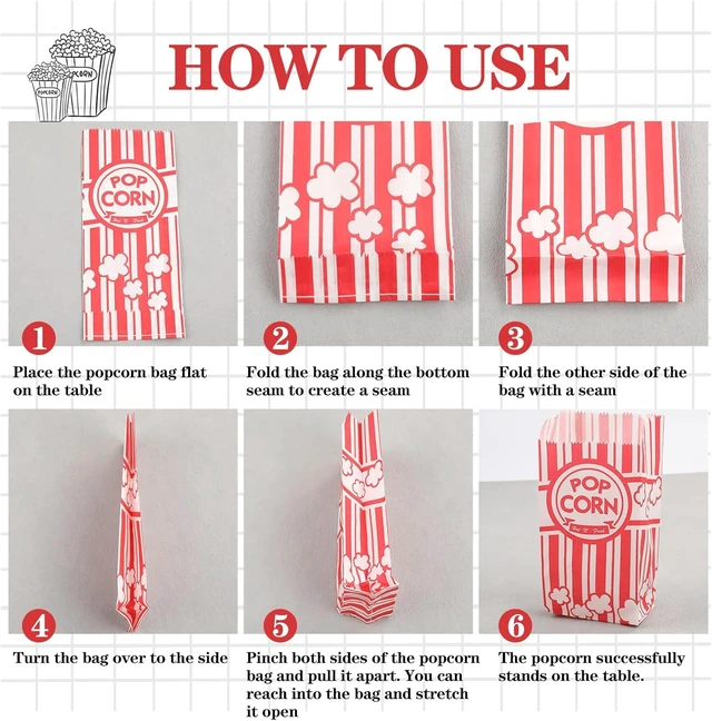 Alt view image 5 of 6 - Paper Popcorn Bags,1200 Packs 1oz Popcorn Bag Individual Servings Pop Corn Bag Bulk for Poporn Machine,Movie Nights Pop Corn Bags