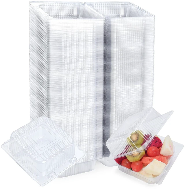 Main image of 300 Count Heavy Duty Clear Clamshell Food Containers Hinged with Lids Disposable Plastic Sandwich Containers, Clam Shell Boxes for Cake Slice, Dessert, Hamburger, Salad, Pastry, Takeout Tray