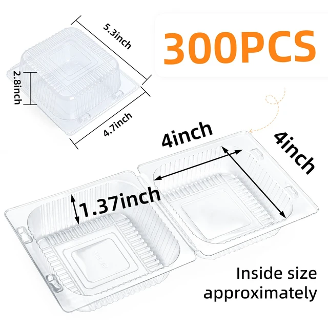 Alt view image 2 of 6 - 300 Count Heavy Duty Clear Clamshell Food Containers Hinged with Lids Disposable Plastic Sandwich Containers, Clam Shell Boxes for Cake Slice, Dessert, Hamburger, Salad, Pastry, Takeout Tray