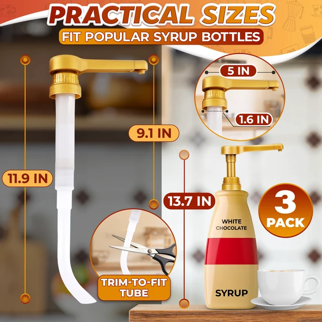 Alt view image 2 of 7 - 3 Pcs Sauce Pumps, Compatible with Torani, Davinci & Ghirardelli Sauce Pump Dispenser 0.5oz Each Press; Adjustable Long Tube, Lockable Design; for 64 and 87-90oz Bottles; for Various Liquids