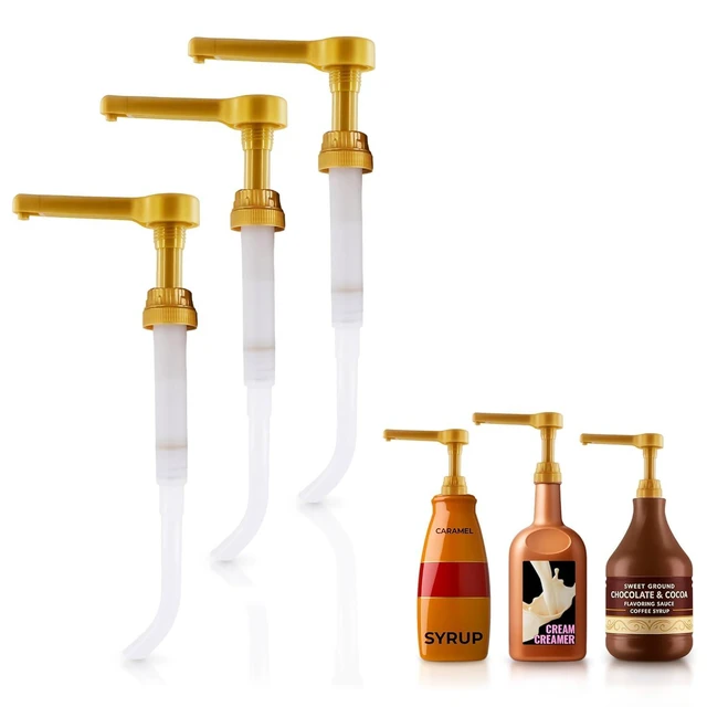 Main image of 3 Pcs Sauce Pumps, Compatible with Torani, Davinci & Ghirardelli Sauce Pump Dispenser 0.5oz Each Press; Adjustable Long Tube, Lockable Design; for 64 and 87-90oz Bottles; for Various Liquids