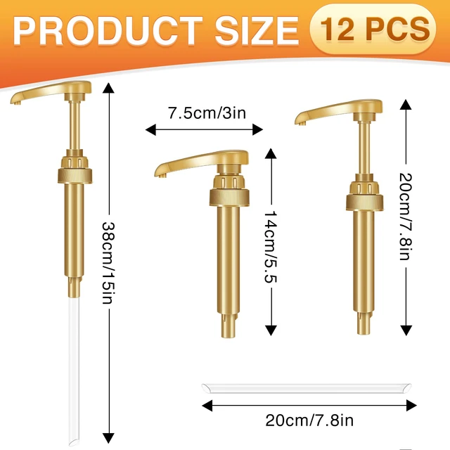Alt view image 2 of 7 - Coffee Syrup Pumps, 12 Pack Gold Syrup Pump, Skinny Syrup Pump for 750ml 25.4oz Syrup Bottle, Syrup Pumps Dispenser for Kitchen Dinning Coffee Bar Drinking Mixes,DaVinci,Jordans