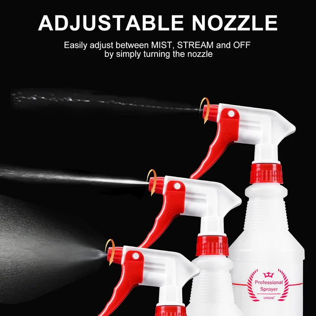 Alt view image 4 of 7 - Empty Spray Bottles, Heavy Duty Sprayer, Mist & Stream, 4 Pack 16 Oz Professional Spray Bottle, Leak-Proof, Better Trigger, Measurements, All-Purpose for Cleaning Solutions, Planting, Detailing