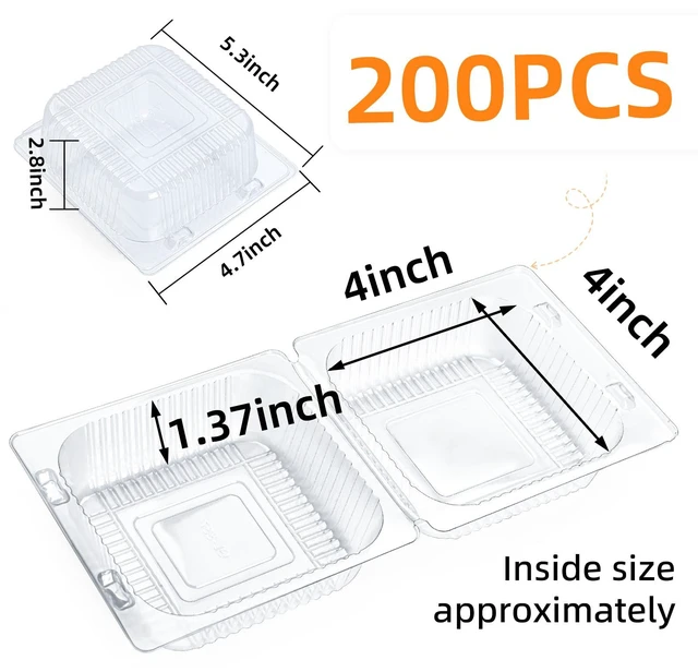 Alt view image 2 of 6 - 200 Count Heavy Duty Clear Clamshell Food Containers Hinged with Lids Disposable Plastic Sandwich Containers, Clam Shell Boxes for Cake Slice, Dessert, Hamburger, Salad, Pastry, Takeout Tray