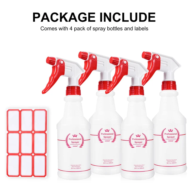 Alt view image 7 of 7 - Empty Spray Bottles, Heavy Duty Sprayer, Mist & Stream, 4 Pack 16 Oz Professional Spray Bottle, Leak-Proof, Better Trigger, Measurements, All-Purpose for Cleaning Solutions, Planting, Detailing