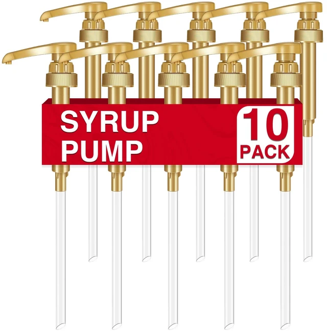 Main image of Coffee Syrup Pump, 10 Pack Gold Syrup Pump Skinny Syrup Pump for 750ml 25.4oz Syrup Bottle, Syrup Pump Dispenser for Coffee Bar Drinking Mixes,Davinci,Jordans