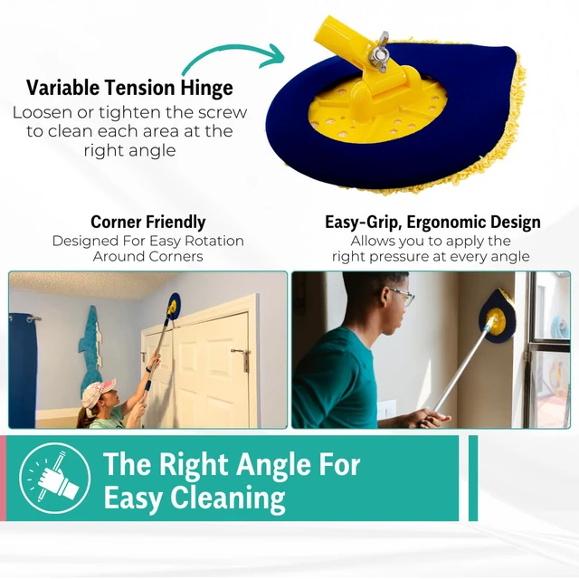 Alt view image 3 of 6 - CHOMP Long Handle Wall Cleaner, 5 Minute CleanWalls Extendable Wall Washer, Ceiling Cleaner, Baseboard Duster, Telescoping Dry Dust and Wet Wash Cleaning Mop with Washable Microfiber Pad