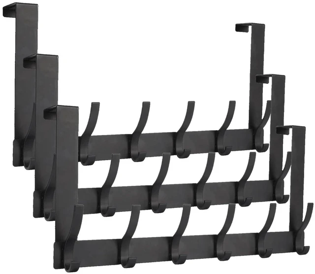 Main image of Over The Door Hooks, Door Hanger Hooks for Hanging, Towel Racks for Bathroom with 12 Coat Hook, Coat Rack College Dorm Essentials Bathroom Accessories3 Pack, Black