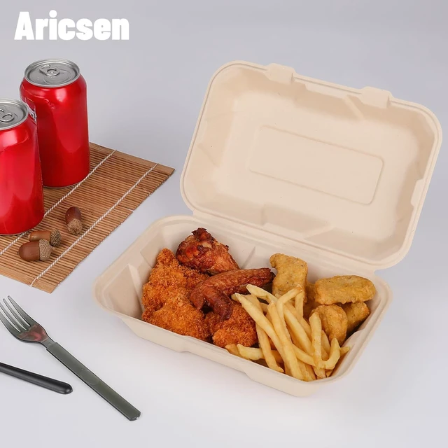 Alt view image 6 of 7 - Disposable 100 Pack 9×6 Inch Takeout Lunch Box Containers with Lids Compostable and Eco-Friendly Biodegradable Bagasse To Go Containers, PFAS-Free, Ideal for Meal Prep, Food, Party, Picnic
