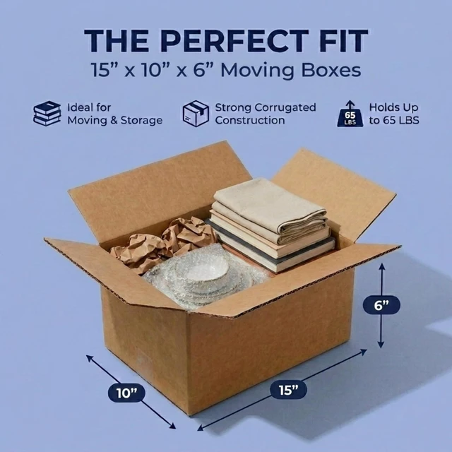 Alt view image 2 of 7 - Moving Boxes Holds 65lbs, 15"L x 10"W x 6"H (25-Pack) Small - Corrugated Cardboard for Shipping, Mailing, Packing, Packaging and Storage