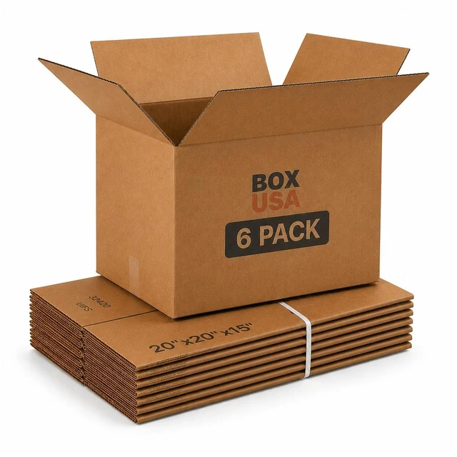 Main image of Moving Boxes Holds 65lbs, 20"L x 20"W x 15"H (6-Pack) Large - Corrugated Cardboard for Shipping, Mailing, Packing, Packaging and Storage