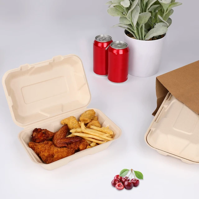 Alt view image 7 of 7 - Disposable 100 Pack 9×6 Inch Takeout Lunch Box Containers with Lids Compostable and Eco-Friendly Biodegradable Bagasse To Go Containers, PFAS-Free, Ideal for Meal Prep, Food, Party, Picnic