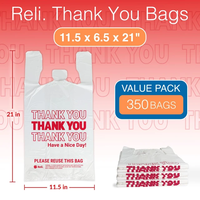 Alt view image 2 of 7 - Thank You Plastic Bags (350 Count) Carry Out, Grocery, Shopping Bag, Restaurants, Convenience Store, 11.5" x 6.5" x 21" (White)