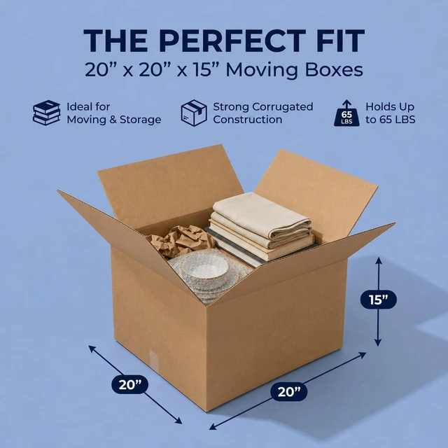 Alt view image 2 of 7 - Moving Boxes Holds 65lbs, 20"L x 20"W x 15"H (6-Pack) Large - Corrugated Cardboard for Shipping, Mailing, Packing, Packaging and Storage