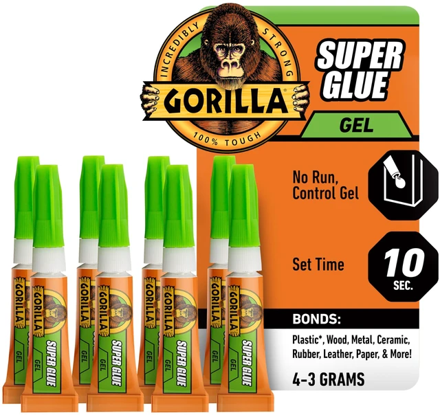 Main image of Super Glue Gel, Clear, Four 3 g Tubes, 2-Pack, All Purpose Fast Setting, Ideal for Projects and Repairs, No-Run Formula, Anti-Clog Cap, Dries in 10-45 Seconds