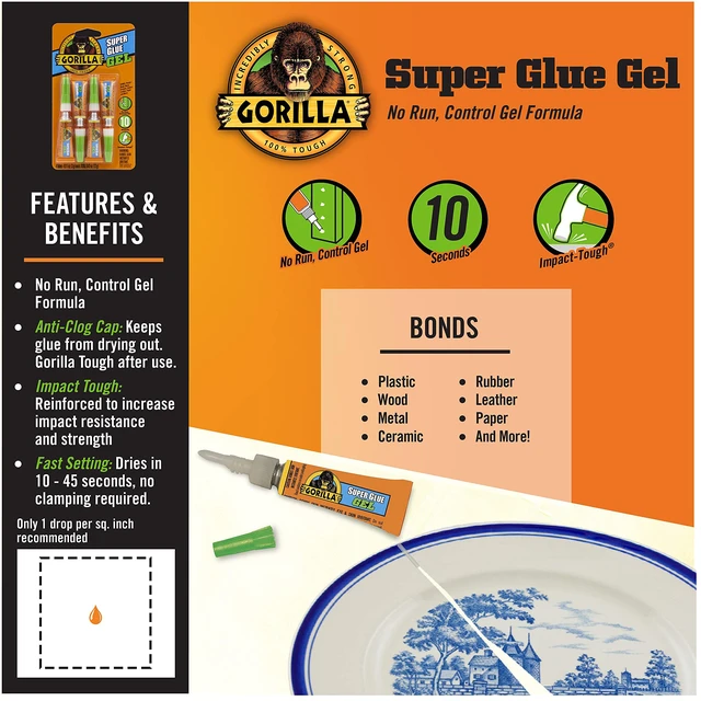 Alt view image 2 of 6 - Super Glue Gel, Clear, Four 3 g Tubes, 2-Pack, All Purpose Fast Setting, Ideal for Projects and Repairs, No-Run Formula, Anti-Clog Cap, Dries in 10-45 Seconds