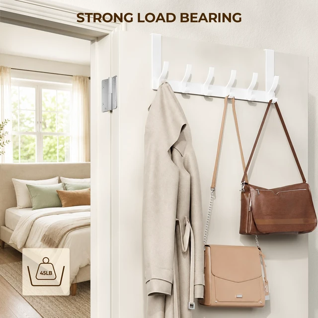 Alt view image 3 of 7 - Over The Door Hooks, Door Hanger Hooks for Hanging, Over The Doors Towel Racks for Bathroom with 12 Coat Hook, Coat Rack Bathroom Accessories2 Pack, White