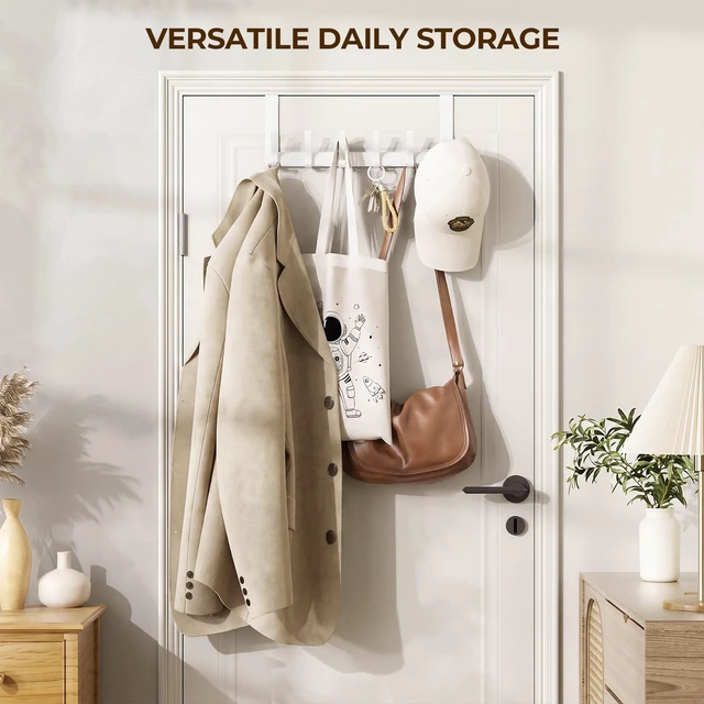 Alt view image 5 of 7 - Over The Door Hooks, Door Hanger Hooks for Hanging, Over The Doors Towel Racks for Bathroom with 12 Coat Hook, Coat Rack Bathroom Accessories2 Pack, White