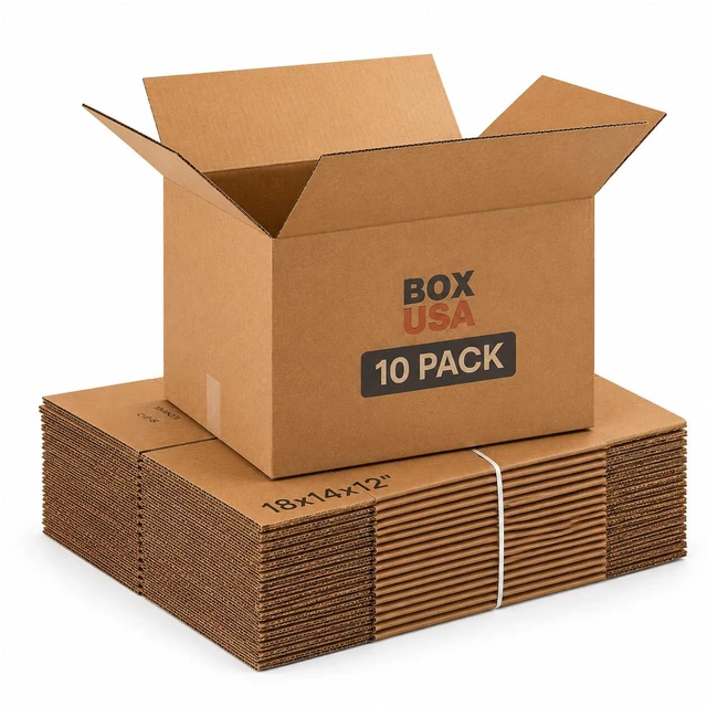 Main image of Moving Boxes Holds 65lbs, 18"L x 14"W x 12"H (10-Pack) Medium - Corrugated Cardboard for Shipping, Mailing, Packing, Packaging and Storage