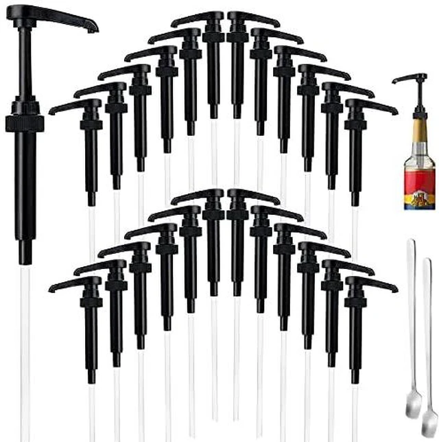 Main image of 25 Pcs Black Coffee Syrup Pump Compatible with 25.4Oz/750ml Bottles Syrup Dispenser Pumps, Great for Home & Coffee Bar, Drinking Mixes, Tea, Beverage, Cocktails, Syrup Bottles, Plus Spoons