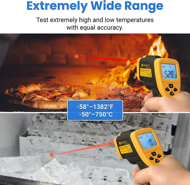 Alt view image 4 of 5 - Infrared Thermometer Laser Temperature Gun, -58~1382, D:S 16:1 Long-Range Measurement, Pizza Oven, Griddle, BBQ, Engine, Pool, Non-Contact, High-Temperature Applications