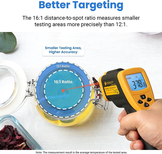 Alt view image 5 of 5 - Infrared Thermometer Laser Temperature Gun, -58~1382, D:S 16:1 Long-Range Measurement, Pizza Oven, Griddle, BBQ, Engine, Pool, Non-Contact, High-Temperature Applications